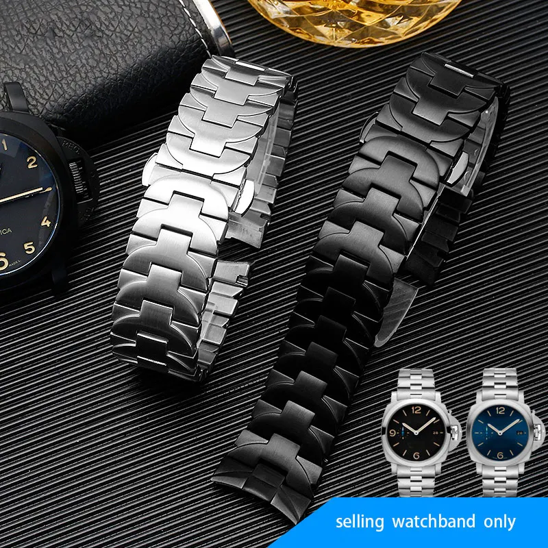 Однотонные часы из тонкой стали 24 мм со стальным ремешком для Panerai pam441 111 382