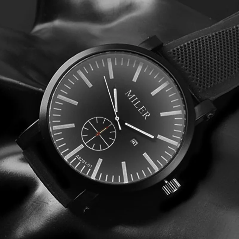 Фото Милер Стильные черные часы Для мужчин спортивные силиконовой лентой