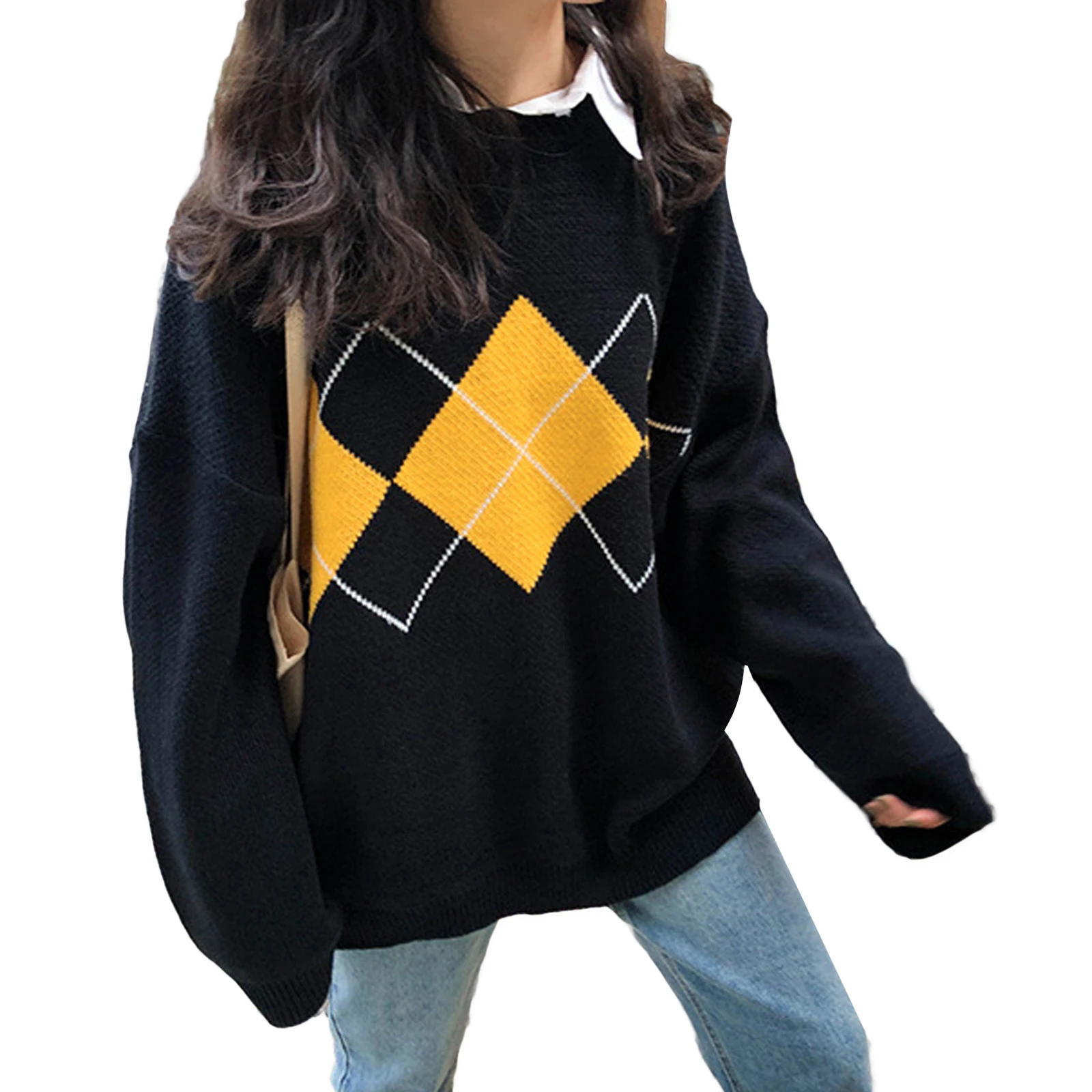 Spring Autumn Women Crew Neck Oversized Sweaters Casual Long Sleeve Vintage Argyle Print Knit Pullovers
Spring Autumn Women Crew Neck Oversized Sweaters Casual Long Sleeve Vintage Argyle Print Knit Pullovers