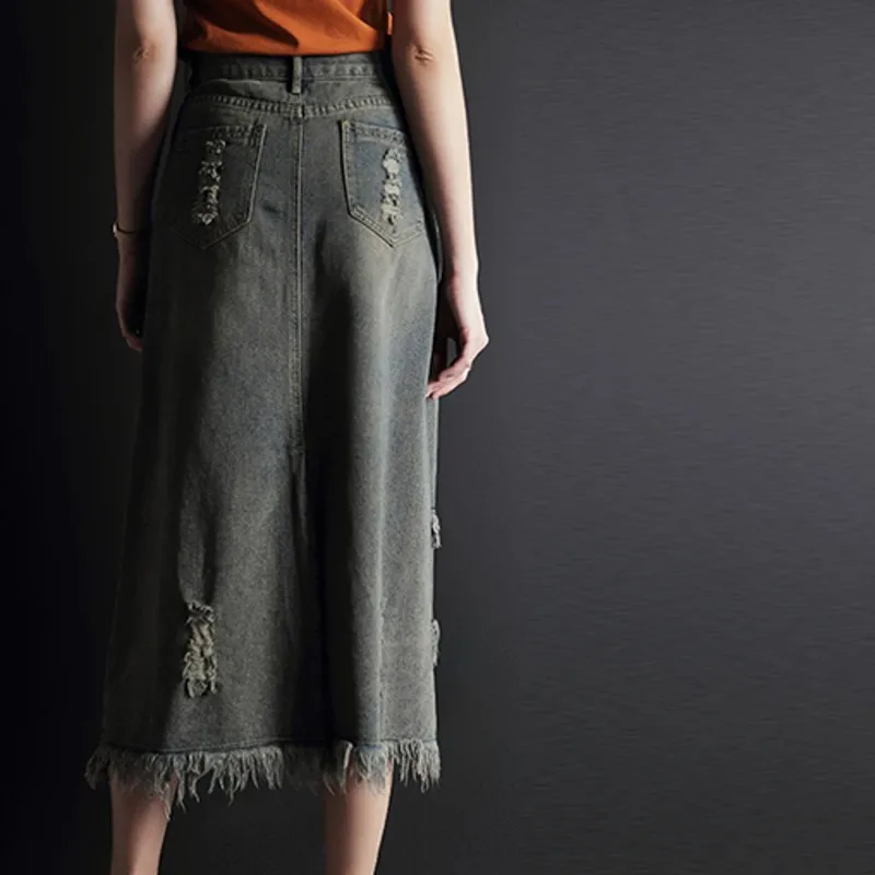 Spring Summer Vintage Embroidery Sequins Women Denim Skirts High Waist Hole Ripped Tassel Slim Asymmetrical Medium Length Skirts
Spring Summer Vintage Embroidery Sequins Women Denim Skirts High Waist Hole Ripped Tassel Slim Asymmetrical Medium Length Skirts