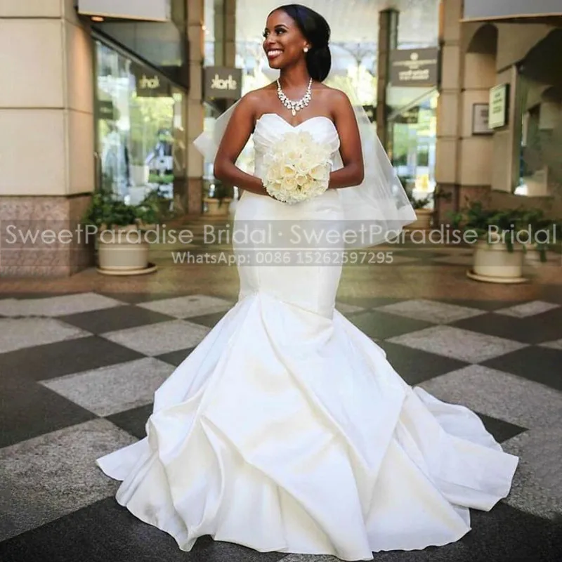 Vintage Pleat Mermaid Wedding Dress White Satin Long Sweep Train Sweetheart Bridal Dresses Formal Robe De Soiree De Mariage
Vintage Pleat Mermaid Wedding Dress White Satin Long Sweep Train Sweetheart Bridal Dresses Formal Robe De Soiree De Mariage