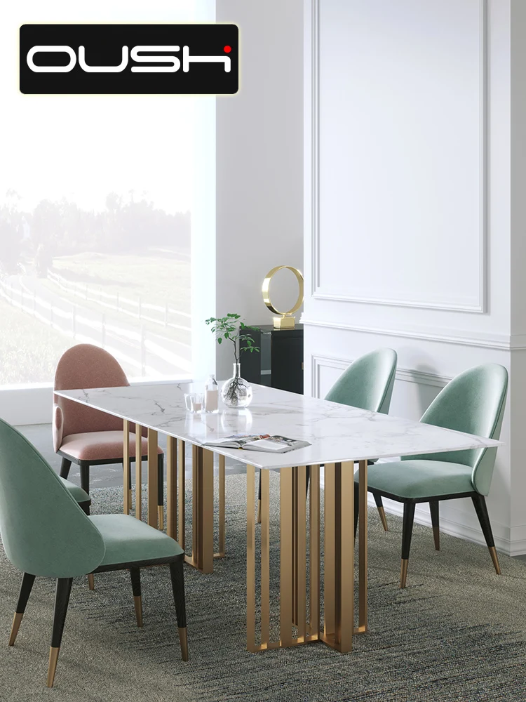 Nordic marble dining table Italian minimalist model room rectangular light luxury dining table chair combination household 
Nordic marble dining table Italian minimalist model room rectangular light luxury dining table chair combination household