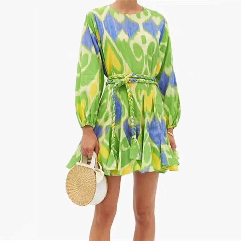 Fashion Print Dress Women 2021 Spring Summer High Waist Round Neck Puff Sleeve Long Sleeve Strappy Dresses for Women Clothing
Fashion Print Dress Women 2021 Spring Summer High Waist Round Neck Puff Sleeve Long Sleeve Strappy Dresses for Women Clothing