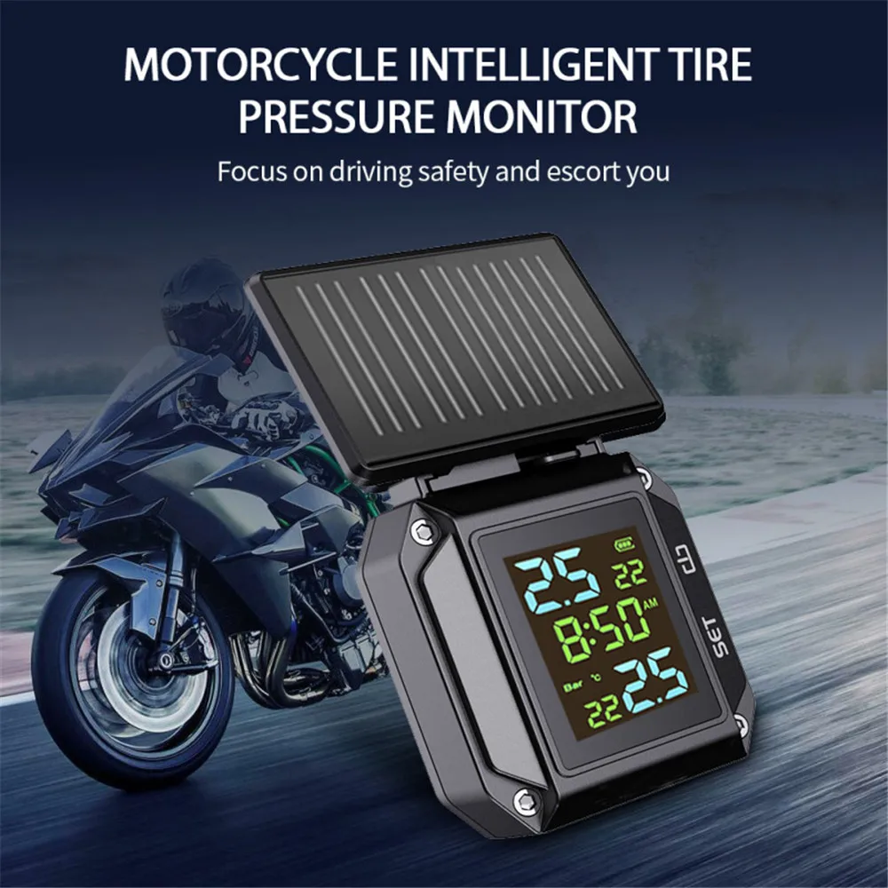 Solar Motorcycle TPMS Tire Pressure Monitoring System 2 External Sensors LCD Display Solor USB Charge Tyre Temperature Alarm
Solar Motorcycle TPMS Tire Pressure Monitoring System 2 External Sensors LCD Display Solor USB Charge Tyre Temperature Alarm