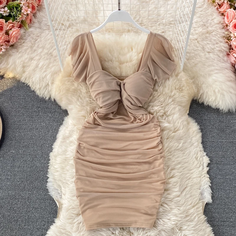 Sexy Party Dress Solid Women Short-sleeved Mesh Mini Bodycon Dress 2021 Summer Slim High Waist Ruched Elastic Club Vestidos
Sexy Party Dress Solid Women Short-sleeved Mesh Mini Bodycon Dress 2021 Summer Slim High Waist Ruched Elastic Club Vestidos