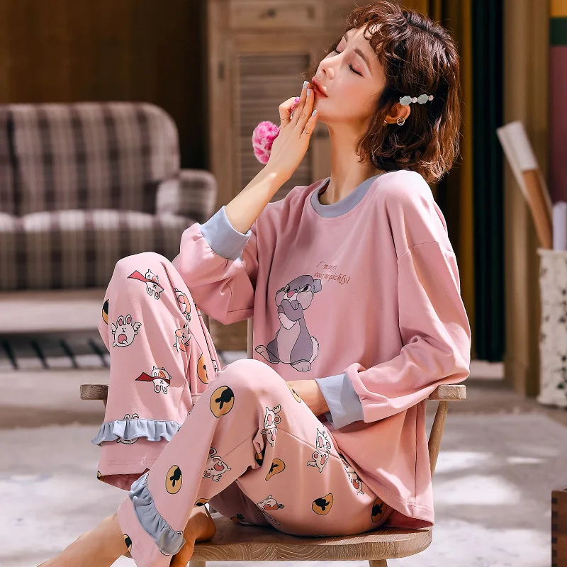 ChunShang Spring And Autumn Pajamas Ladies Cotton Long Sleeve Loose Casual Cartoon Cute Korean Suit Home Service 
ChunShang Spring And Autumn Pajamas Ladies Cotton Long Sleeve Loose Casual Cartoon Cute Korean Suit Home Service