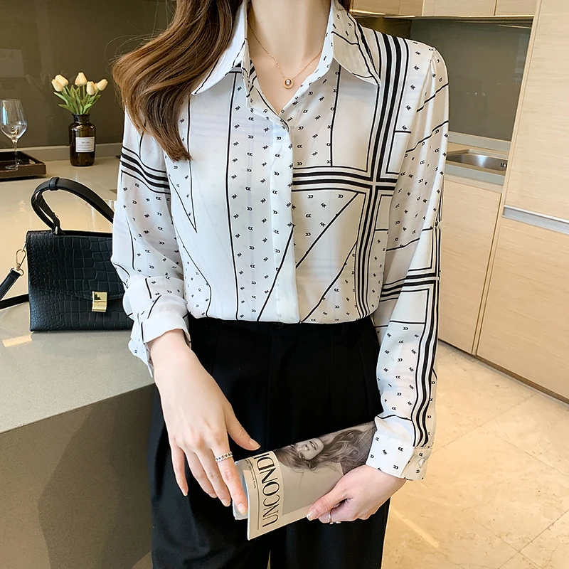 Chiffon Women's Blouse Polo Girl's Shirt Print Casual Long Sleeve Top Spring Autumn Fashion Clothing Lady Blusas Houthion
Chiffon Women's Blouse Polo Girl's Shirt Print Casual Long Sleeve Top Spring Autumn Fashion Clothing Lady Blusas Houthion