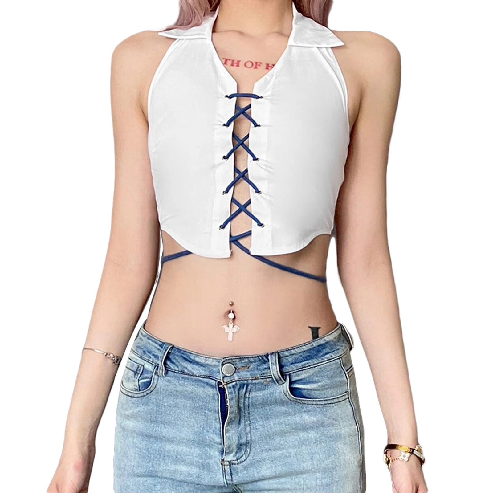 Women\u2019s Sexy Bandage Halter Vest Fashion Solid Color Lapel Backless Exposed Navel Camisole
Women\u2019s Sexy Bandage Halter Vest Fashion Solid Color Lapel Backless Exposed Navel Camisole