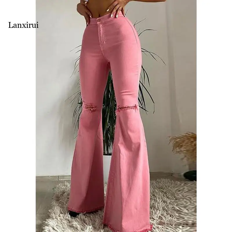 

Fashion hip-lifting ripped flared jeans stretch casual women's jeans Denim female Boyfriend For Women Bleached Ladies Trouser