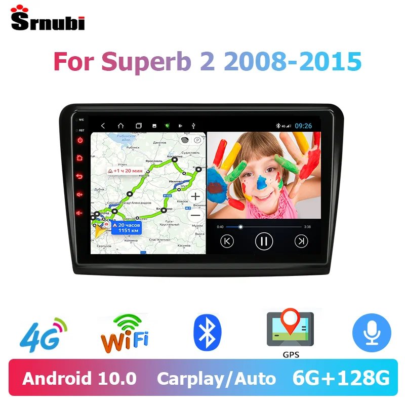 Srnubi Android 10 Carplay автомобильное радио для Skoda Superb 2 B6 2008 - 2015 мультимедийный
