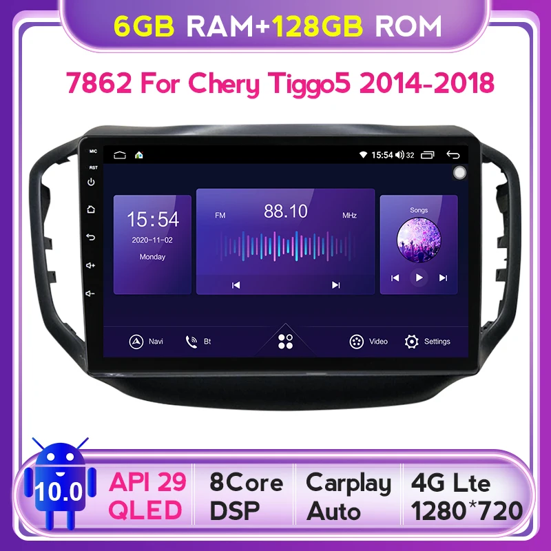 6G + 128G QLED Android 10 для Chery Tiggo 5 2014 2015 2016 2017 2018-2020 автомобильный Радио мультимедийный