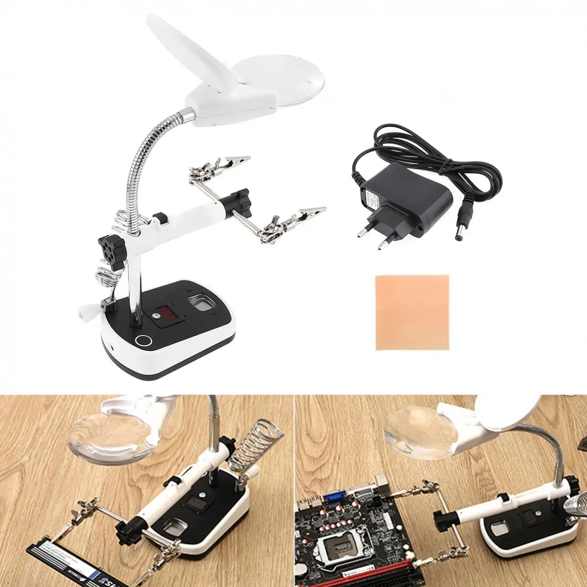 10X Desk-top Multifunctional Adjustable Rotatable Welding Magnifier with 5 LED Lights and Electric Soldering Iron Bracket
10X Desk-top Multifunctional Adjustable Rotatable Welding Magnifier with 5 LED Lights and Electric Soldering Iron Bracket