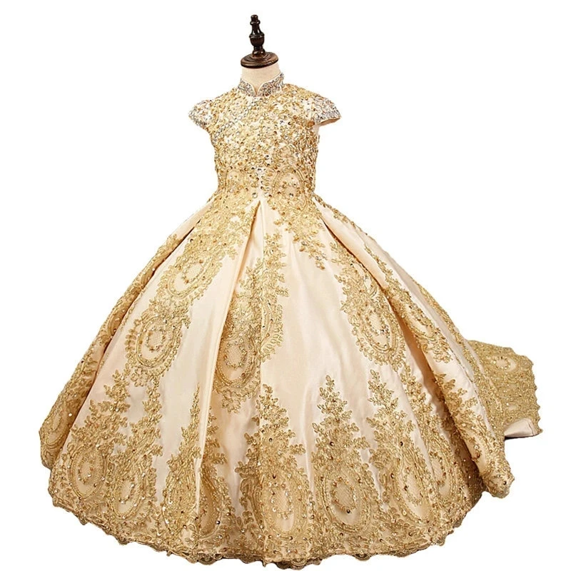 Golden Beads Flower Girl Dresses For Wedding Fashionable Pageant Gown Sleeveless lace Appliques Holy Communion Dresses for girl
Golden Beads Flower Girl Dresses For Wedding Fashionable Pageant Gown Sleeveless lace Appliques Holy Communion Dresses for girl