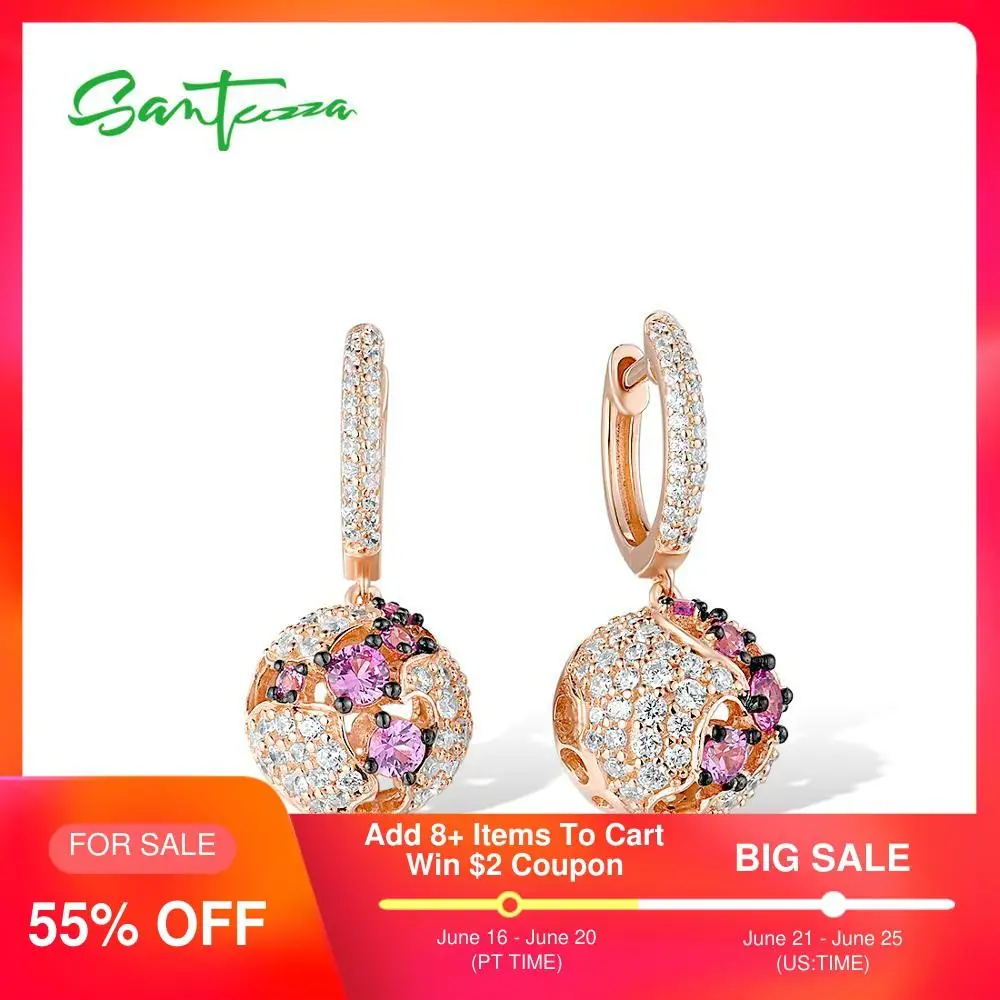SANTUZZA Pure 925 Sterling Silver Earrings For Women Shiny Created Pink Sapphire White CZ Ball Dangling Earrings Fine Jewelry
SANTUZZA Pure 925 Sterling Silver Earrings For Women Shiny Created Pink Sapphire White CZ Ball Dangling Earrings Fine Jewelry