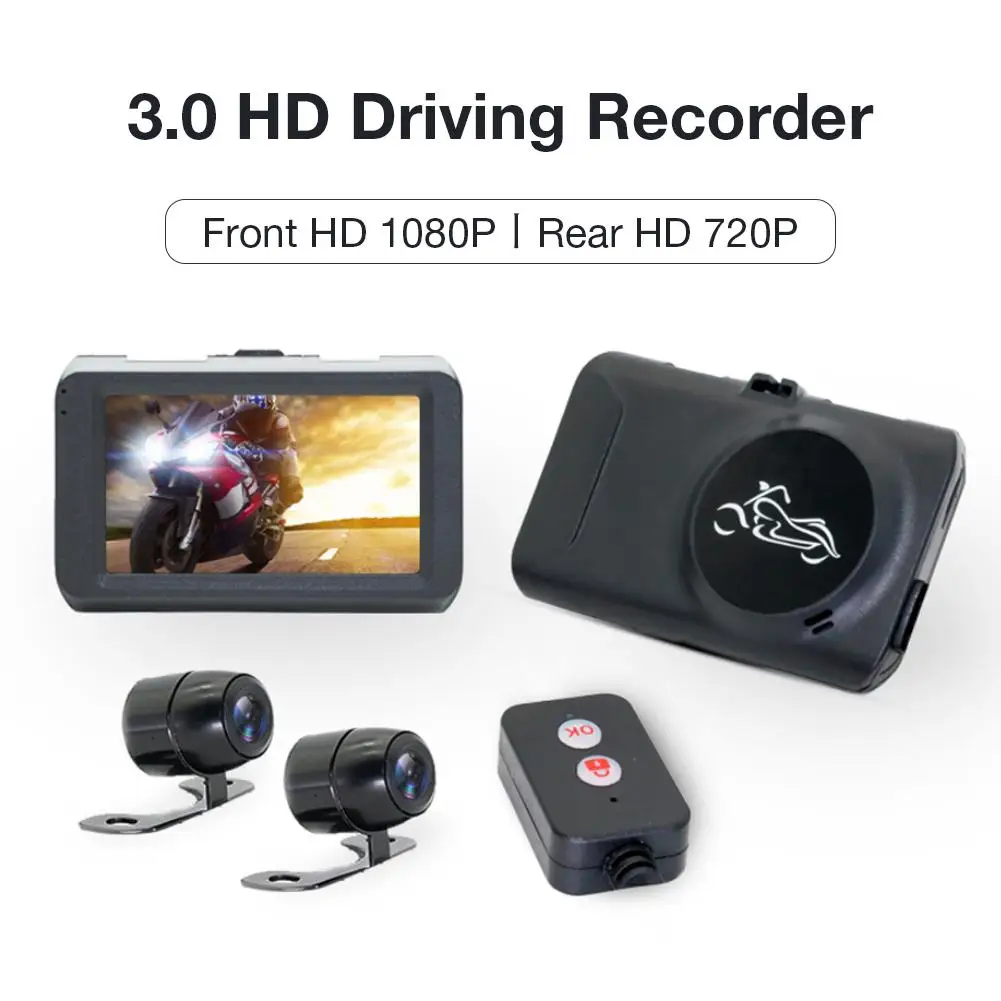 

Motorcycle Dash Cam 3.0" HD Dual Lens Driving Recorder Front And Rear Waterproof Dashcam Loop Recording Parking Monitoring