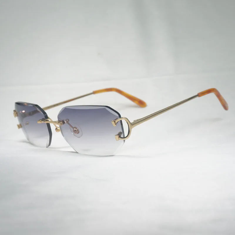 

Vintage Rimless C Wire Sunglasses Men Eyewear Accessorie For Summer Diamond Cutting Clear Glasses Metal Frame Oculos Women Gafas