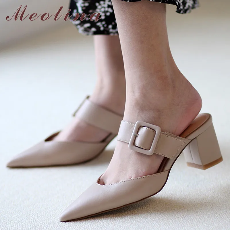 Meotina Mules Shoes Woman Natural Genuine Leather Pumps Pointed Toe High Heels Buckle Block Heel Dress Shoes Female Footwear 40
Meotina Mules Shoes Woman Natural Genuine Leather Pumps Pointed Toe High Heels Buckle Block Heel Dress Shoes Female Footwear 40