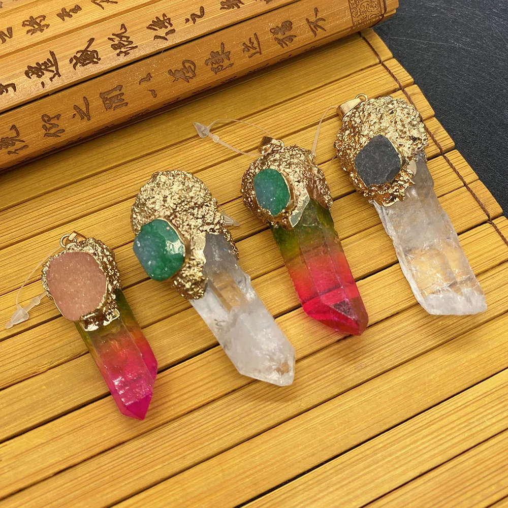 Natural Stone Pendant Multicolor Crystal Irregular Shape Rainbow Color Gold Wrapped Reiki Stone Healing Stone DIY Making Jewelry
Natural Stone Pendant Multicolor Crystal Irregular Shape Rainbow Color Gold Wrapped Reiki Stone Healing Stone DIY Making Jewelry