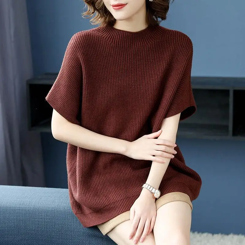 Short-sleeved Simple Style Knitted Sweater Women Loose Bat Sleeves Without Decoration Ribbed Solid Jumpers Pullover Spring
Short-sleeved Simple Style Knitted Sweater Women Loose Bat Sleeves Without Decoration Ribbed Solid Jumpers Pullover Spring
