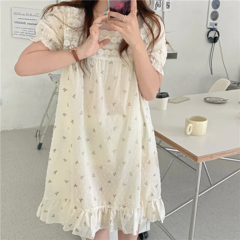 Floral Print Summer Nightgown Korean Square Collar Kawaii Mini Sleepwear Loose Casual Cotton Home Clothes Lace Dot Homewear 2021
Floral Print Summer Nightgown Korean Square Collar Kawaii Mini Sleepwear Loose Casual Cotton Home Clothes Lace Dot Homewear 2021