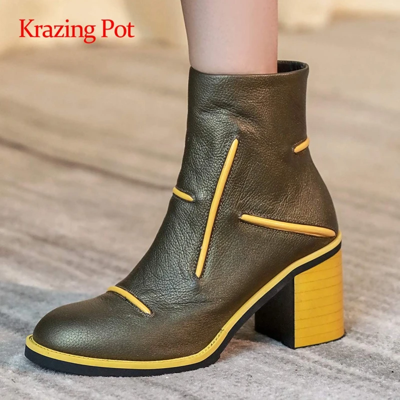Krazing pot fashion boots natural leather mixed colors streetwear round toe thick high heel zipper mature dress ankle boots L54
Krazing pot fashion boots natural leather mixed colors streetwear round toe thick high heel zipper mature dress ankle boots L54