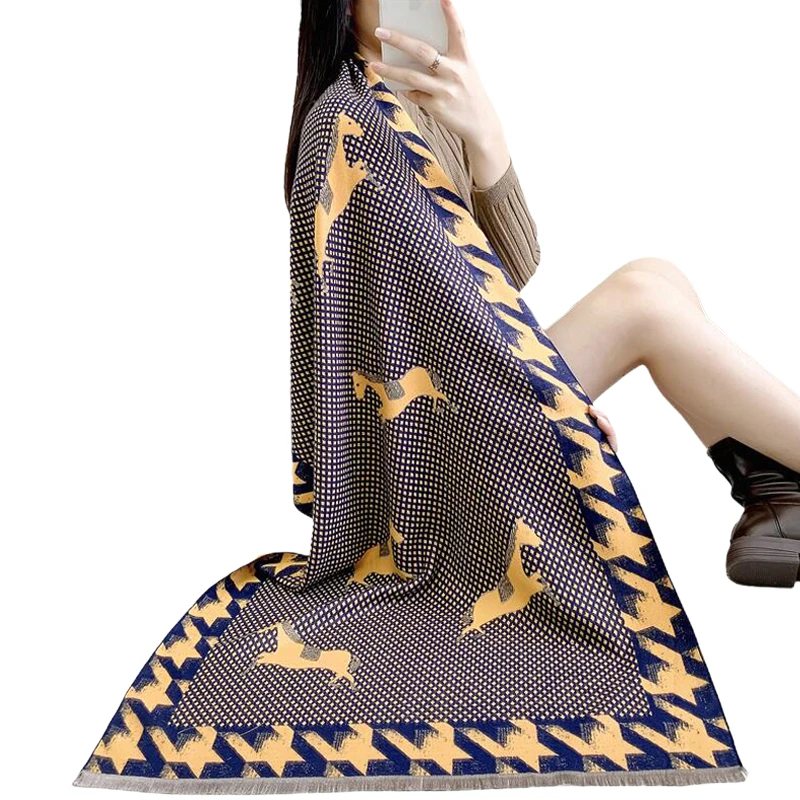 Luxury Winter Horse Pattern Double-sided Print Cashmere Scarf Designer Tassel Cashmere Shawls Cycling Warm Neckerchief Wholesale
Luxury Winter Horse Pattern Double-sided Print Cashmere Scarf Designer Tassel Cashmere Shawls Cycling Warm Neckerchief Wholesale