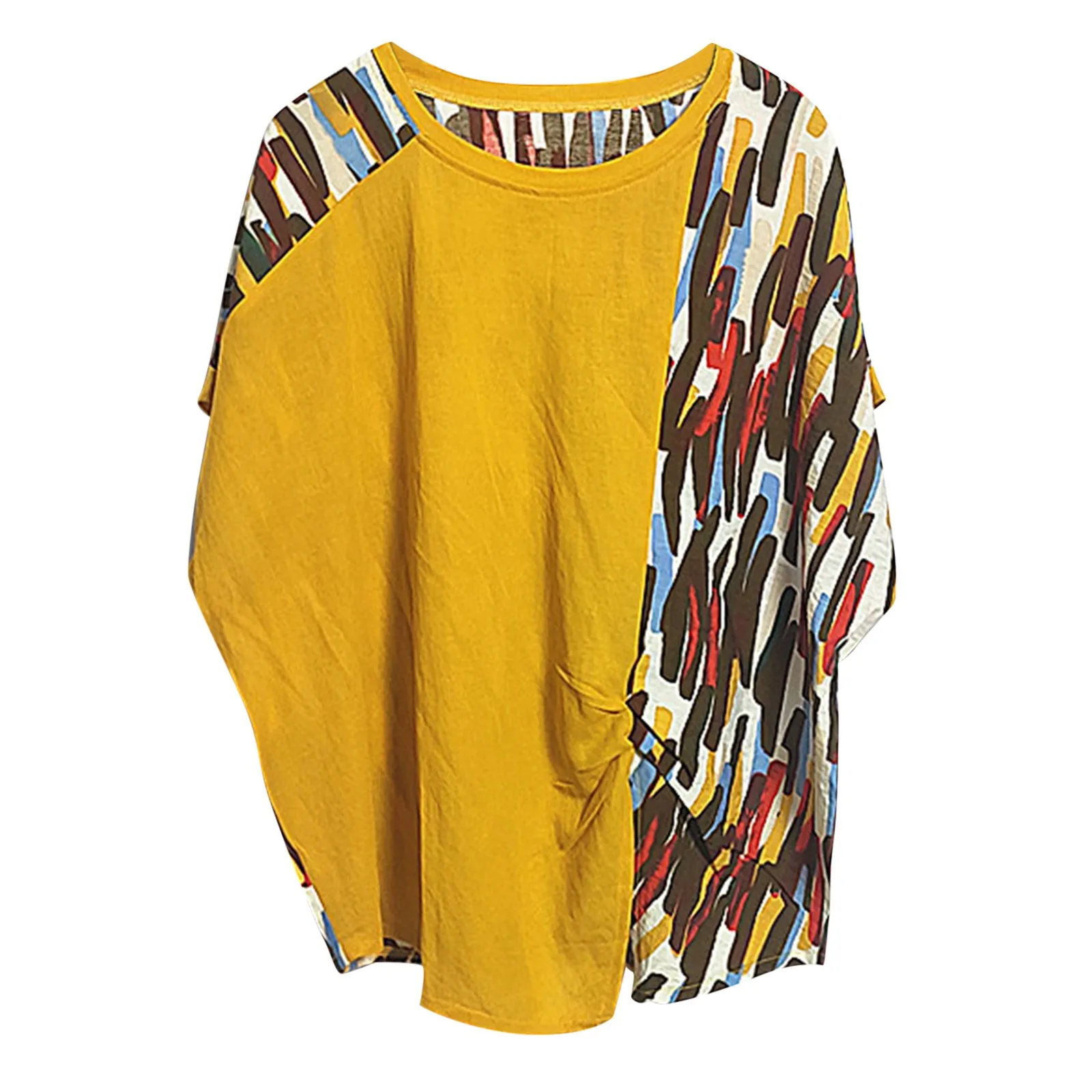 Women's Short Sleeve Round Neck Loose Stitching Print Split Casual Top Summer Blouses Ladies Women Graphic Female Soft Blouses
Women's Short Sleeve Round Neck Loose Stitching Print Split Casual Top Summer Blouses Ladies Women Graphic Female Soft Blouses