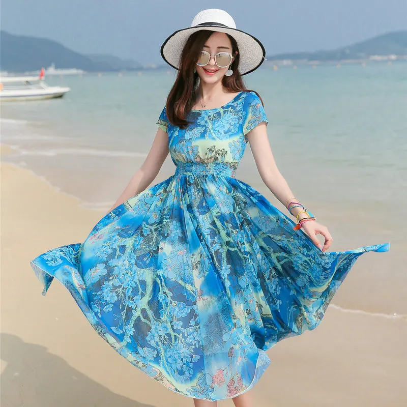 Beach Style Women Summer Blue Empire Flare Dresses Cap Sleeve Elastic Waist Design Calf Length Graphics Print One Piece Robe New
Beach Style Women Summer Blue Empire Flare Dresses Cap Sleeve Elastic Waist Design Calf Length Graphics Print One Piece Robe New