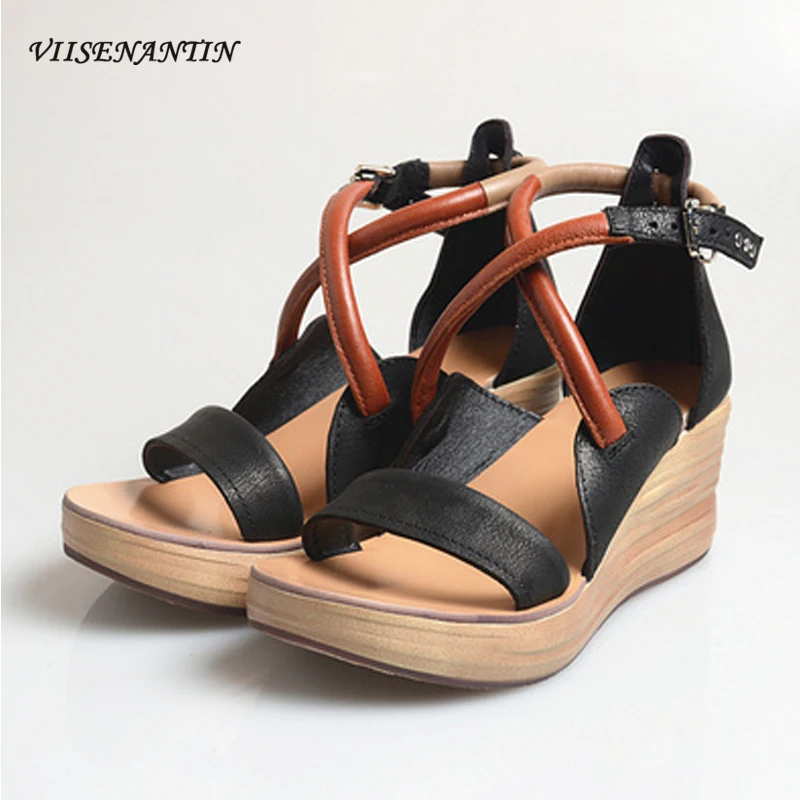 Leather strap buckle open toe wedge sandals summer thick-soled mixed color high-heeled sandals women
Leather strap buckle open toe wedge sandals summer thick-soled mixed color high-heeled sandals women