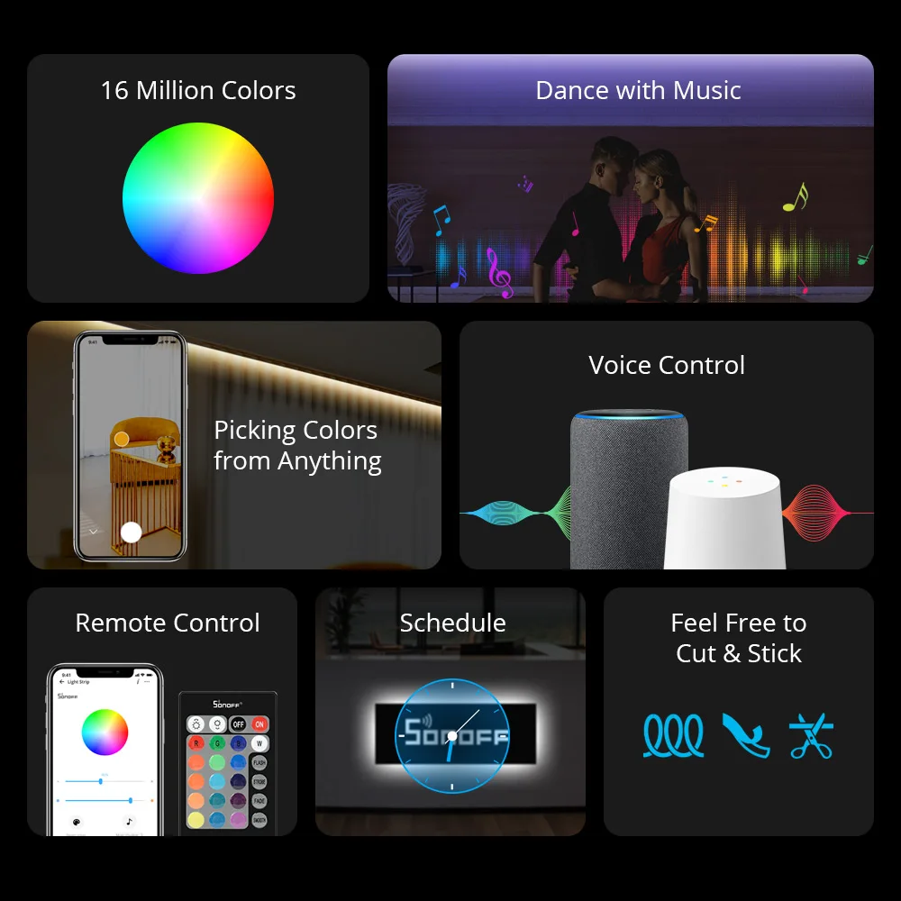 Itead SONOFF L1 Lite 5M RGB Wifi Smart LED Light Strip EU/ US Timer Group Control Dance with Music Works Alexa Google Home | Электроника