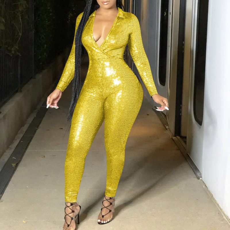 Women Jumpsuits Bodycon Long Sleeves V Neck Sheath High Waist Sexy Shine Night Out Clubwear Female African One Piece Romper New
Women Jumpsuits Bodycon Long Sleeves V Neck Sheath High Waist Sexy Shine Night Out Clubwear Female African One Piece Romper New