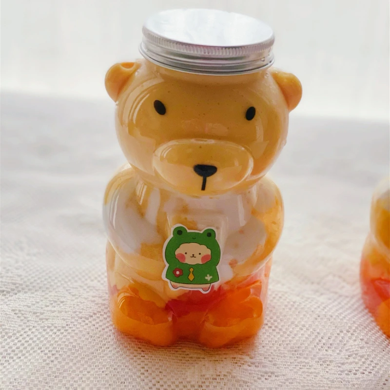 

12pcs 400ml Bubble Tea Bottle Cute Bear Shaped Milk Juice Drink Take Away Packaging Cup Beverage Packaging Bottles