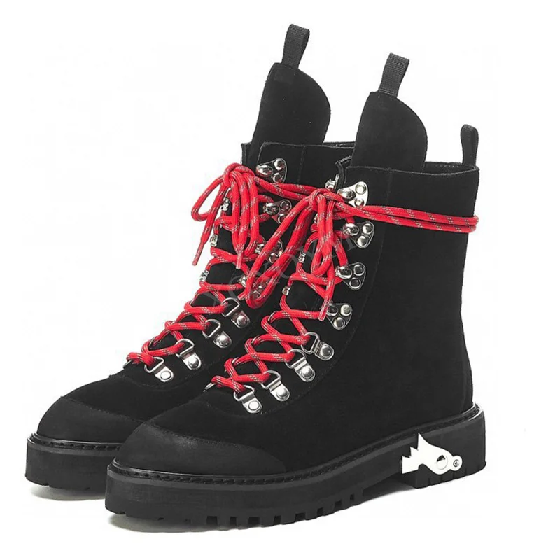 Flat Thick Sole Martin Boots Women Real Leather Metal Decor Round Toe Lace Up Ankle Botas Motorcycle Short Boots Platform Shoes
Flat Thick Sole Martin Boots Women Real Leather Metal Decor Round Toe Lace Up Ankle Botas Motorcycle Short Boots Platform Shoes