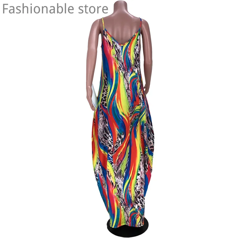Women Loose Waist Pockets Design Print Spaghetti Strap Irregular Big Swing Dress
Women Loose Waist Pockets Design Print Spaghetti Strap Irregular Big Swing Dress