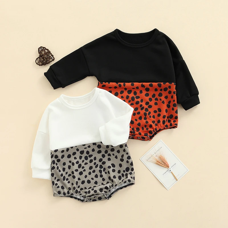 Spring Autumn Baby Girls Casual Long Sleeve Romper Leopard Stitching Round Neck Triangle Jumpsuits for 0-24Months
Spring Autumn Baby Girls Casual Long Sleeve Romper Leopard Stitching Round Neck Triangle Jumpsuits for 0-24Months