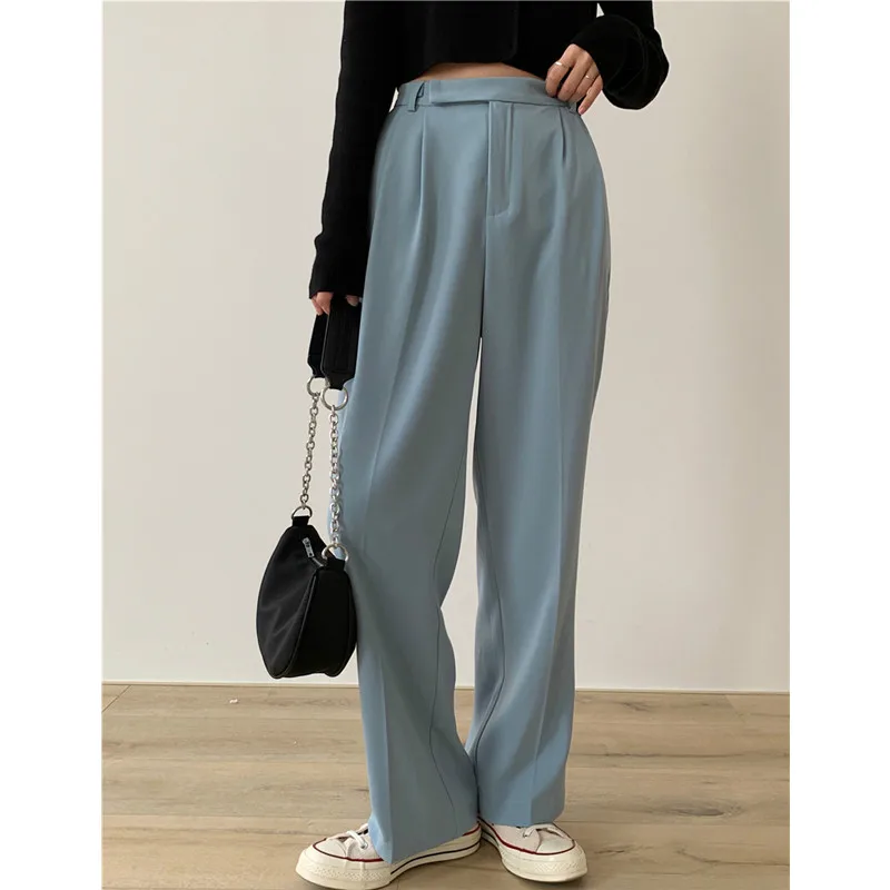 Casual Loose Women Suit Pants Pockets Full-length Straight Pants Female Elegant Women Trousers pantalon femme 2020
Casual Loose Women Suit Pants Pockets Full-length Straight Pants Female Elegant Women Trousers pantalon femme 2020