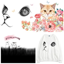 Black Cat Eye Patch Flower Thermal Stickers on Clothes Iron-on Transfers for Clothing Thermoadhesive Patches Diy Big Applique
