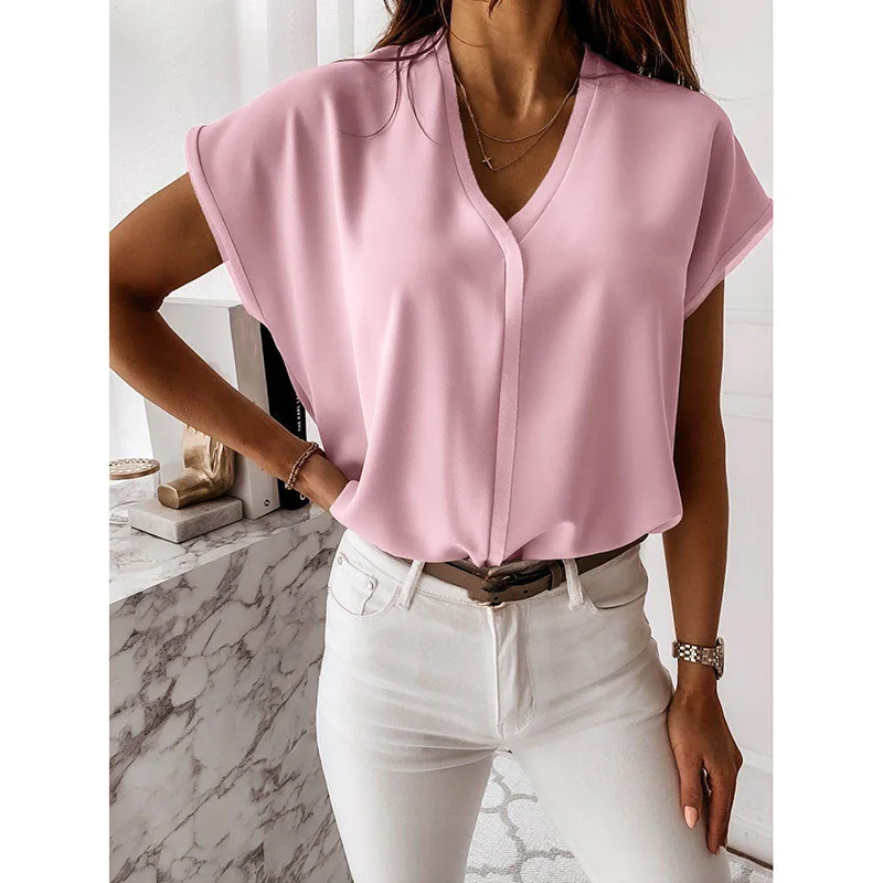 Summer Maxi Blouse V-neck Women Solid Pink Fashion Closing Short Sleeve Casual Loose Pullover Office Lady Tops Shirts SJ6678C
Summer Maxi Blouse V-neck Women Solid Pink Fashion Closing Short Sleeve Casual Loose Pullover Office Lady Tops Shirts SJ6678C