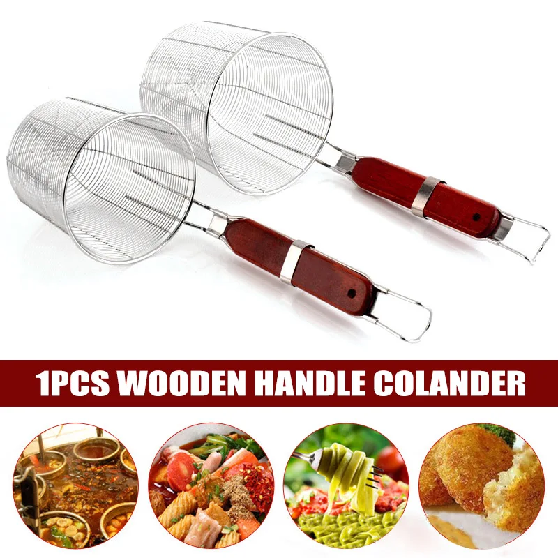 Wooden Handle Strainer Basket Stainless Steel Food Skimmer Kitchen Tool for Noodle Pasta E2S
Wooden Handle Strainer Basket Stainless Steel Food Skimmer Kitchen Tool for Noodle Pasta E2S