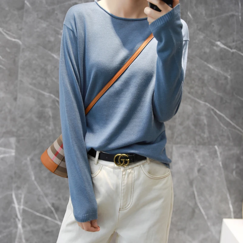 2021 new spring and autumn round neck sweater shows thin and loose large size thin knit bottom sweater Korean sweater YUHANRONG
2021 new spring and autumn round neck sweater shows thin and loose large size thin knit bottom sweater Korean sweater YUHANRONG
