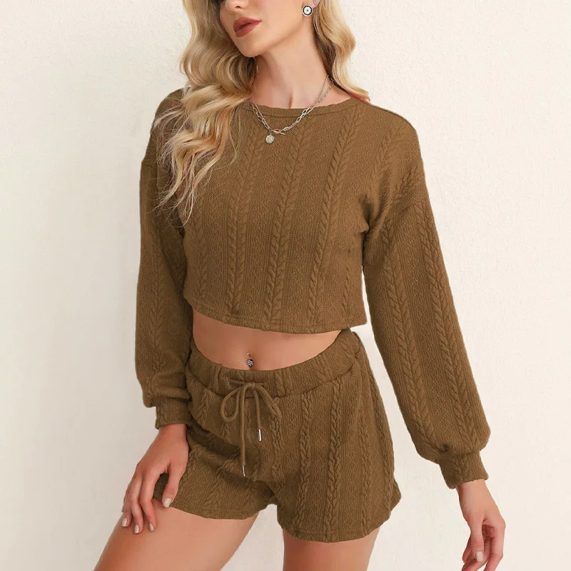 Women's Knitted Twisted Suits Long Sleeve Cropped Top Lave-Up Shorts Loose Female Yoga 2 Piece Sets Casual Autumn Winter 2021
Women's Knitted Twisted Suits Long Sleeve Cropped Top Lave-Up Shorts Loose Female Yoga 2 Piece Sets Casual Autumn Winter 2021