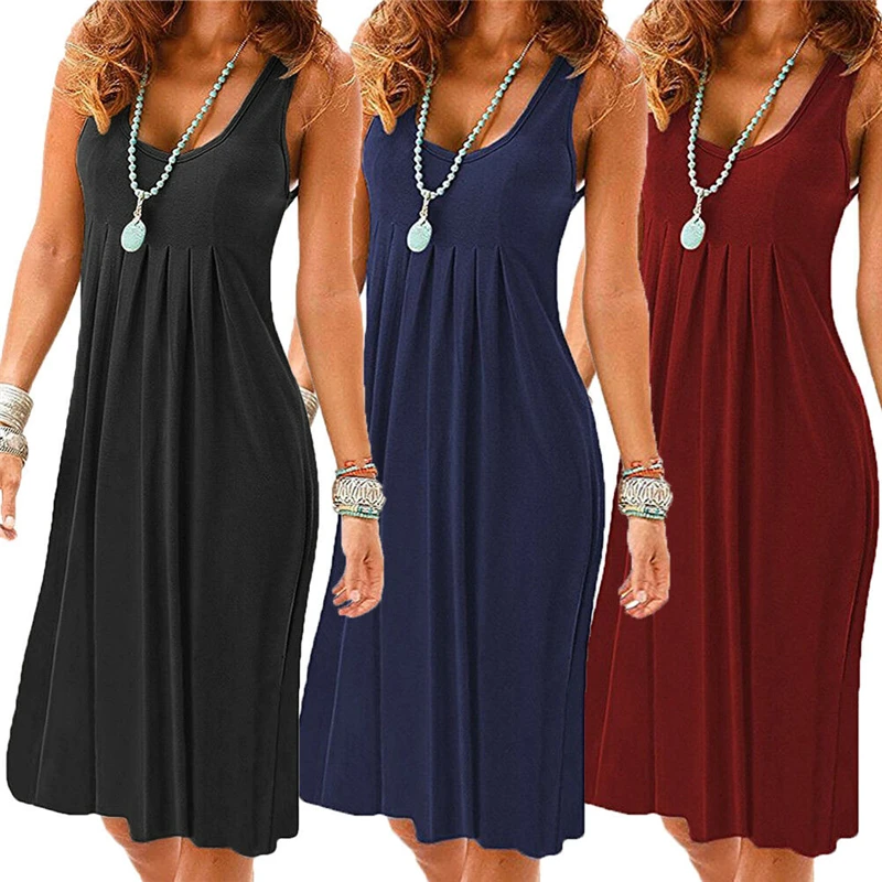 Fashion Hot Sale Women Sleeveless Summer Dresses Front Fold Loose Dress Female Casual Robe Femme Solid Black Blue Red Dress
Fashion Hot Sale Women Sleeveless Summer Dresses Front Fold Loose Dress Female Casual Robe Femme Solid Black Blue Red Dress