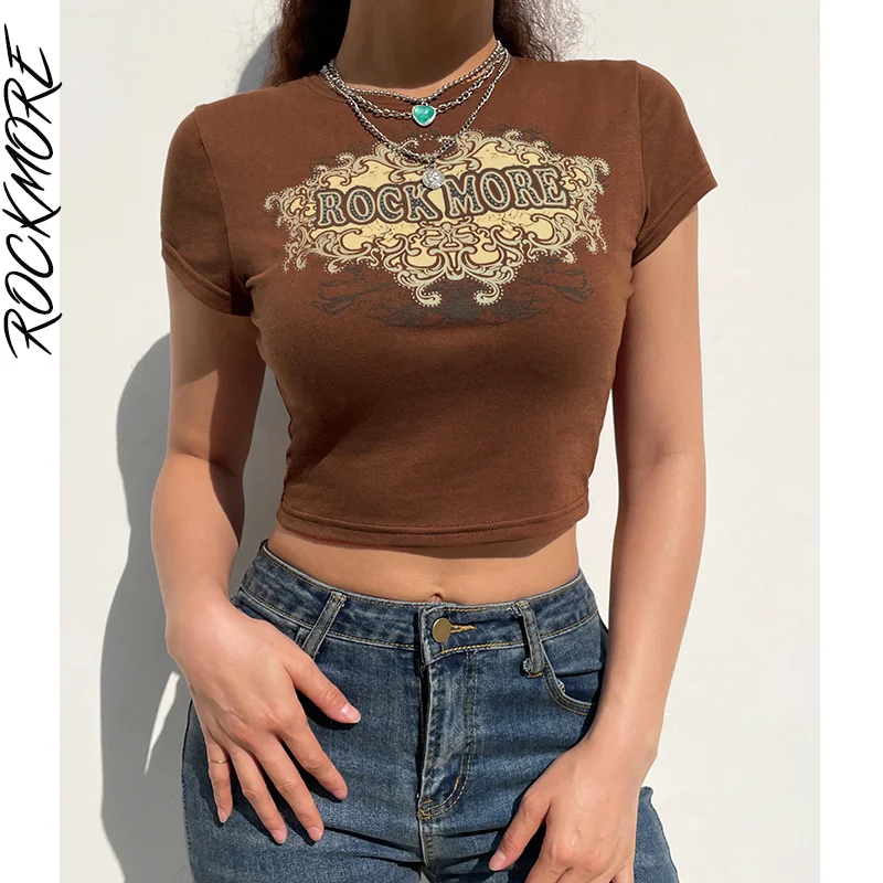 Rockmore Brown Print Crop Tops Woman Y2K Retro O Neck Short Sleeve T-shirt Summer Casual Graphic Basic Tee Korean Harajuku 2022
Rockmore Brown Print Crop Tops Woman Y2K Retro O Neck Short Sleeve T-shirt Summer Casual Graphic Basic Tee Korean Harajuku 2022
