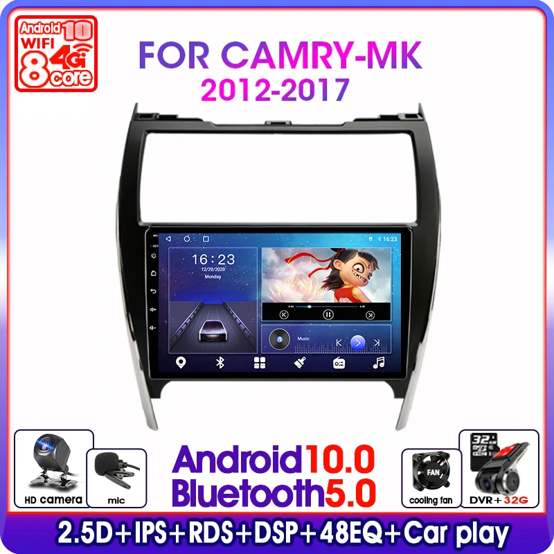 Автомагнитола 2 Din на Android 10 для Toyota Camry США 2012-2017 мультимедийный