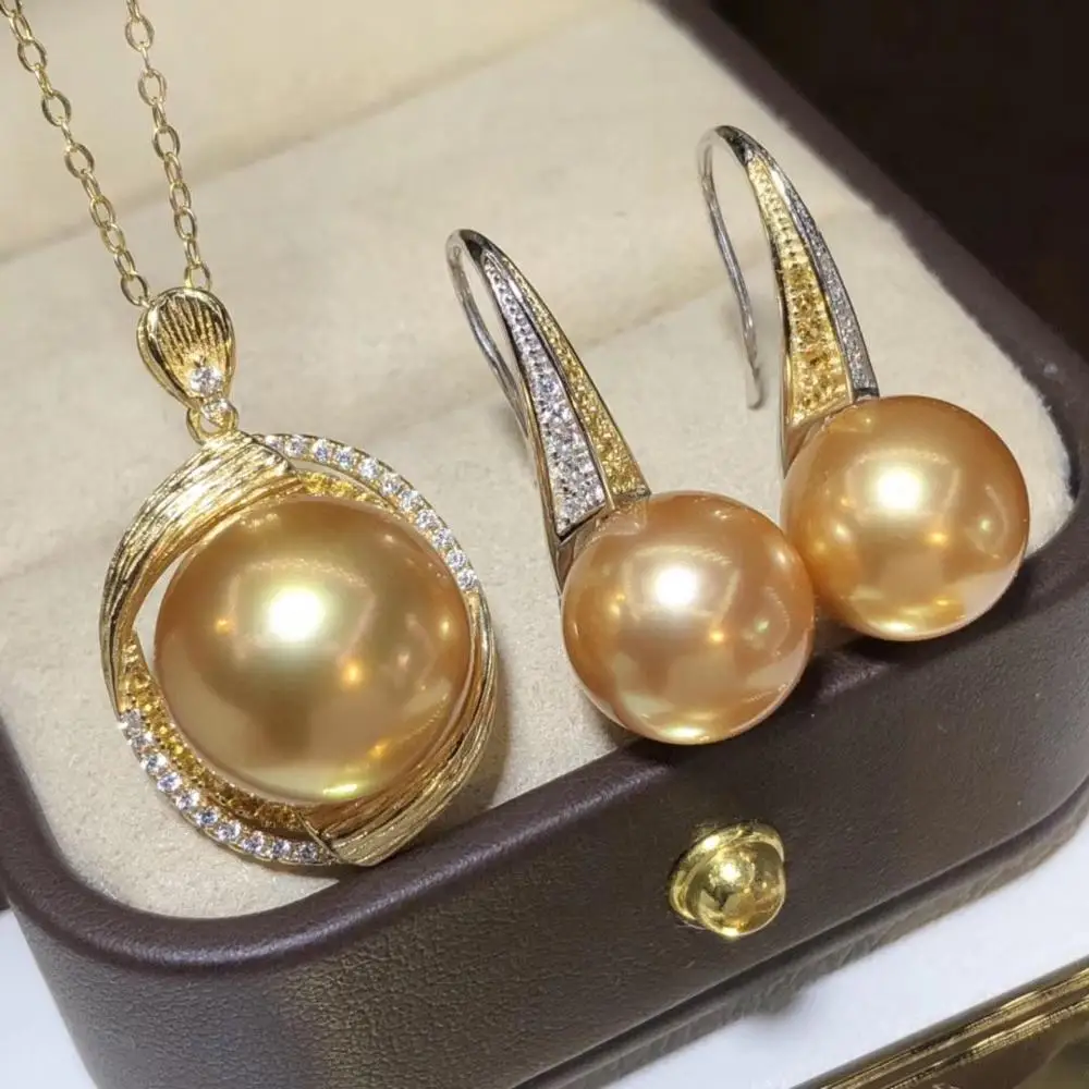 D422 Pearl Set Fine Jewelry 925 Sterling Sivler Round 10-13mm Natural Fresh Water Golden Pearls Jewelry Sets for Women Presents
D422 Pearl Set Fine Jewelry 925 Sterling Sivler Round 10-13mm Natural Fresh Water Golden Pearls Jewelry Sets for Women Presents