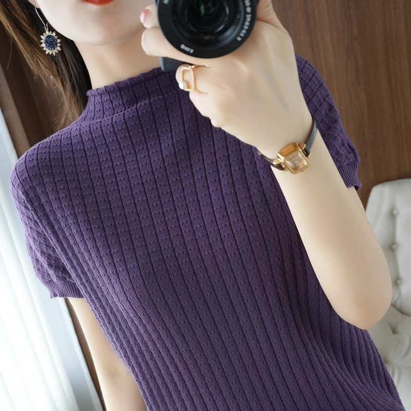 Women'S New Style Cotton And Linen Knitted Shirt Top Half High Collar Slim T-Shirt Loose Solid Color Short Sleeves
Women'S New Style Cotton And Linen Knitted Shirt Top Half High Collar Slim T-Shirt Loose Solid Color Short Sleeves