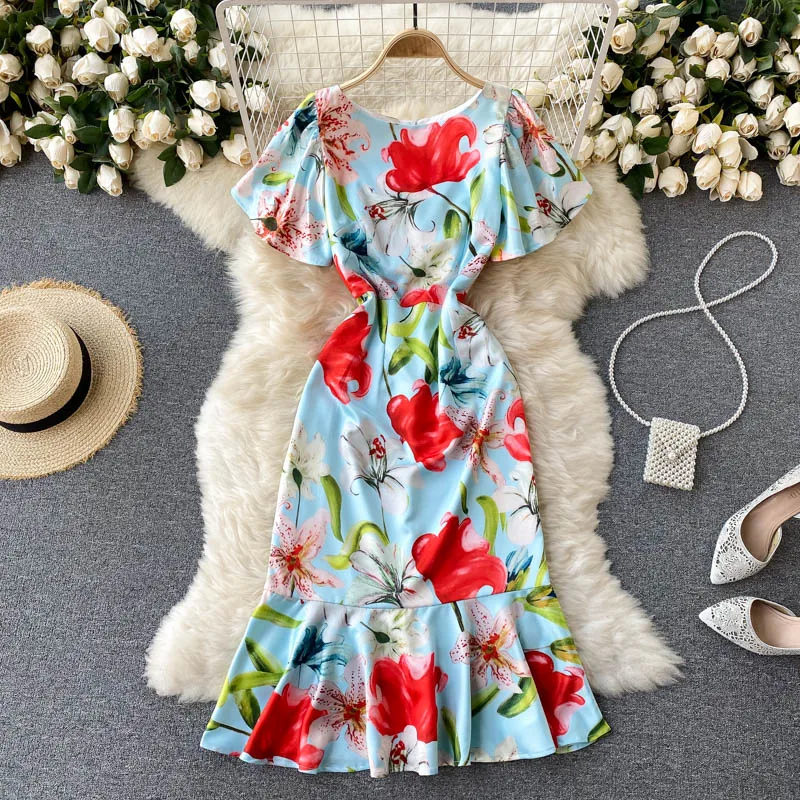 Summer new style printing is elegant dresses for women Round neck waistband temperament commuter fishtail skirt 2021
Summer new style printing is elegant dresses for women Round neck waistband temperament commuter fishtail skirt 2021