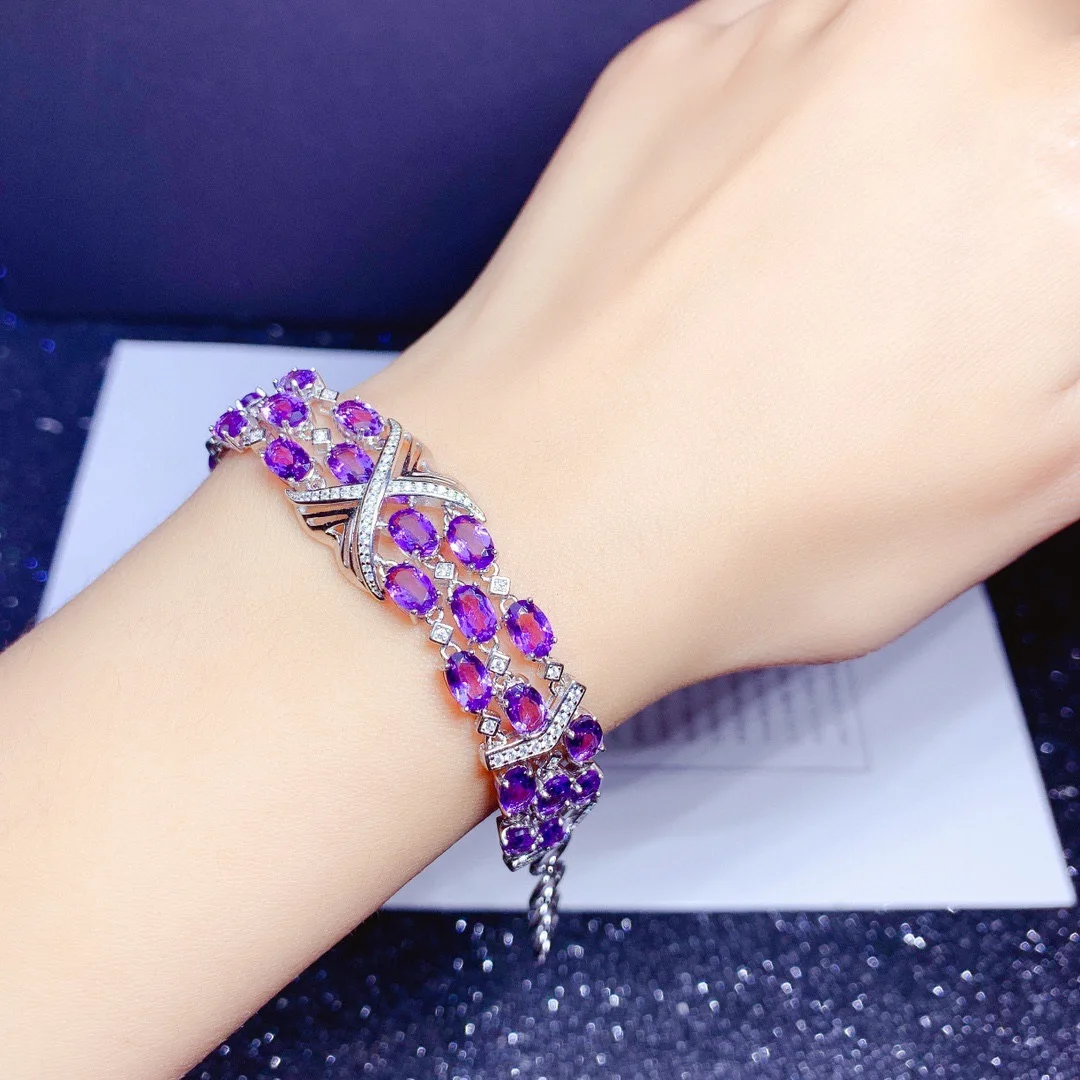 Simulation Purple Amethyst Gemstone Sterling Silver Bracelets For Women Luxury Olivine Stone Bracelet Chain Fine Jewelry 
Simulation Purple Amethyst Gemstone Sterling Silver Bracelets For Women Luxury Olivine Stone Bracelet Chain Fine Jewelry