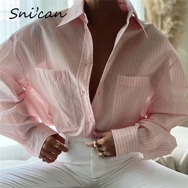 Snican Pink Striped Shirts With Pockets Spring Casual Office Ladies Blouse Za Women Tops Chemisier Femme Chic Tops 2021 Outwear
Snican Pink Striped Shirts With Pockets Spring Casual Office Ladies Blouse Za Women Tops Chemisier Femme Chic Tops 2021 Outwear
