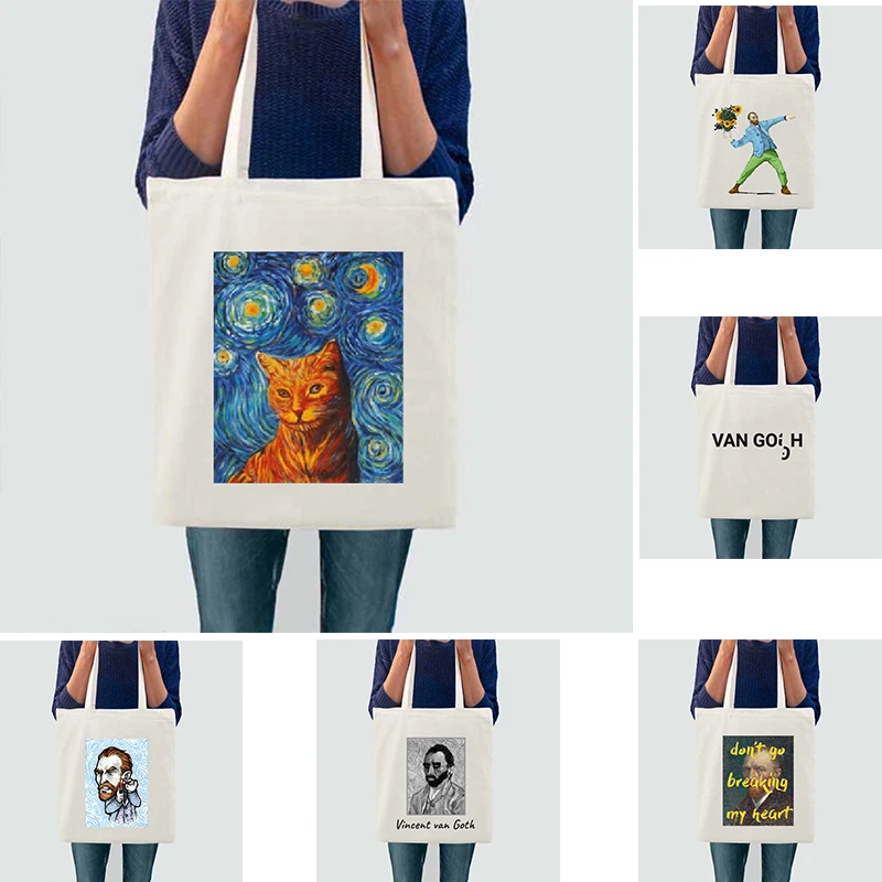 Women Canvas Shoulder Bag van Gogh Printing Simple Shopping Bags Students' Book Bag Cotton Cloth Handbags Tote For Girls M 
Women Canvas Shoulder Bag van Gogh Printing Simple Shopping Bags Students' Book Bag Cotton Cloth Handbags Tote For Girls M